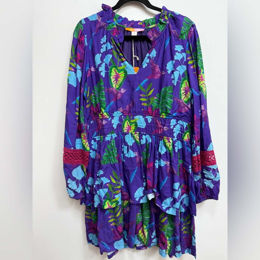 Briton Court Floral Purple Dress with Red Accents, NWt, size Large - Picture 3 of 4